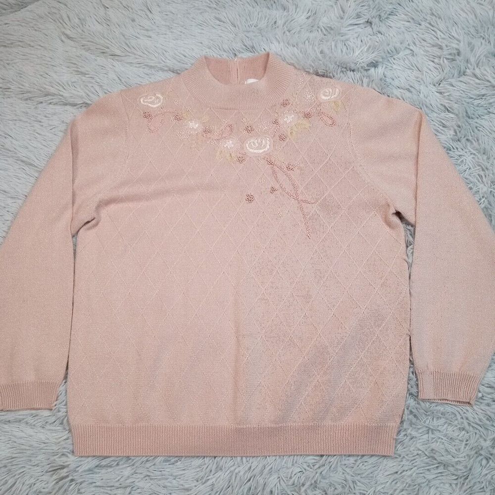 Vintage Alfred Dunner Sweater Womens‎ M Pink Wool Blend Metallic Sparkly Floral